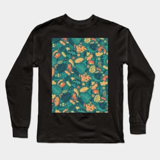 Foxes in a Colorful Jungle With Flowers -  Full Pattern Long Sleeve T-Shirt